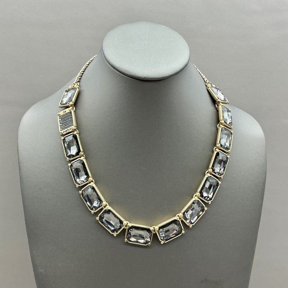 Lia Sophia Necklace Women Gray Gold Tone Square Cut Crystal Statement Jewelry
